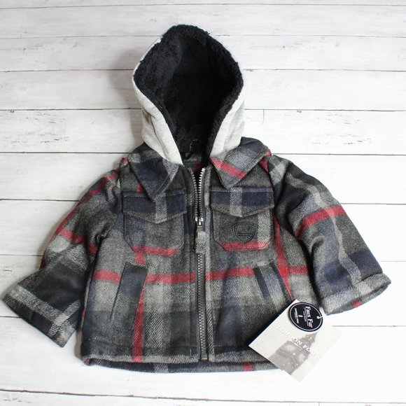 London Fog Baby Boy Wool Blend Plaid Winter Coat Infant Size 12 Months - Picture 2 of 5